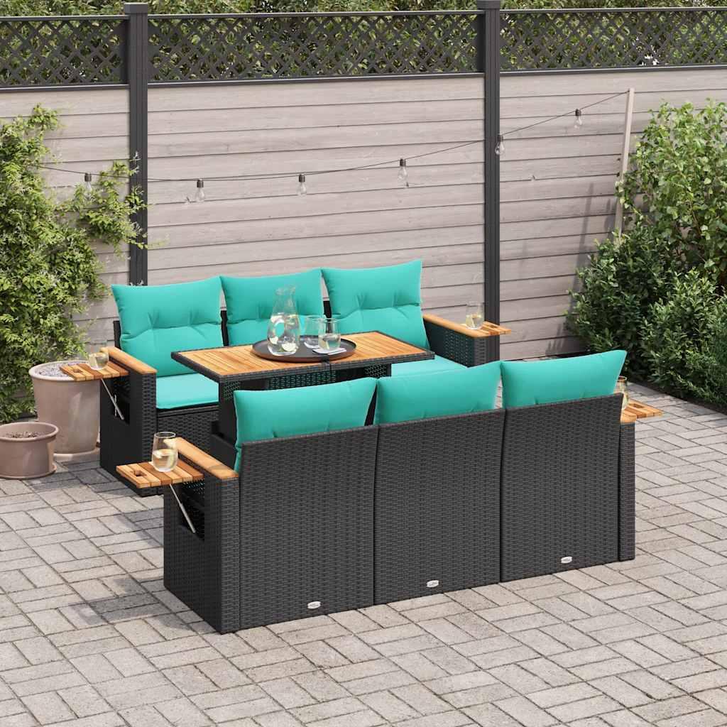 Sofasæt til haven 7 dele med hynder polyrattan sort billede