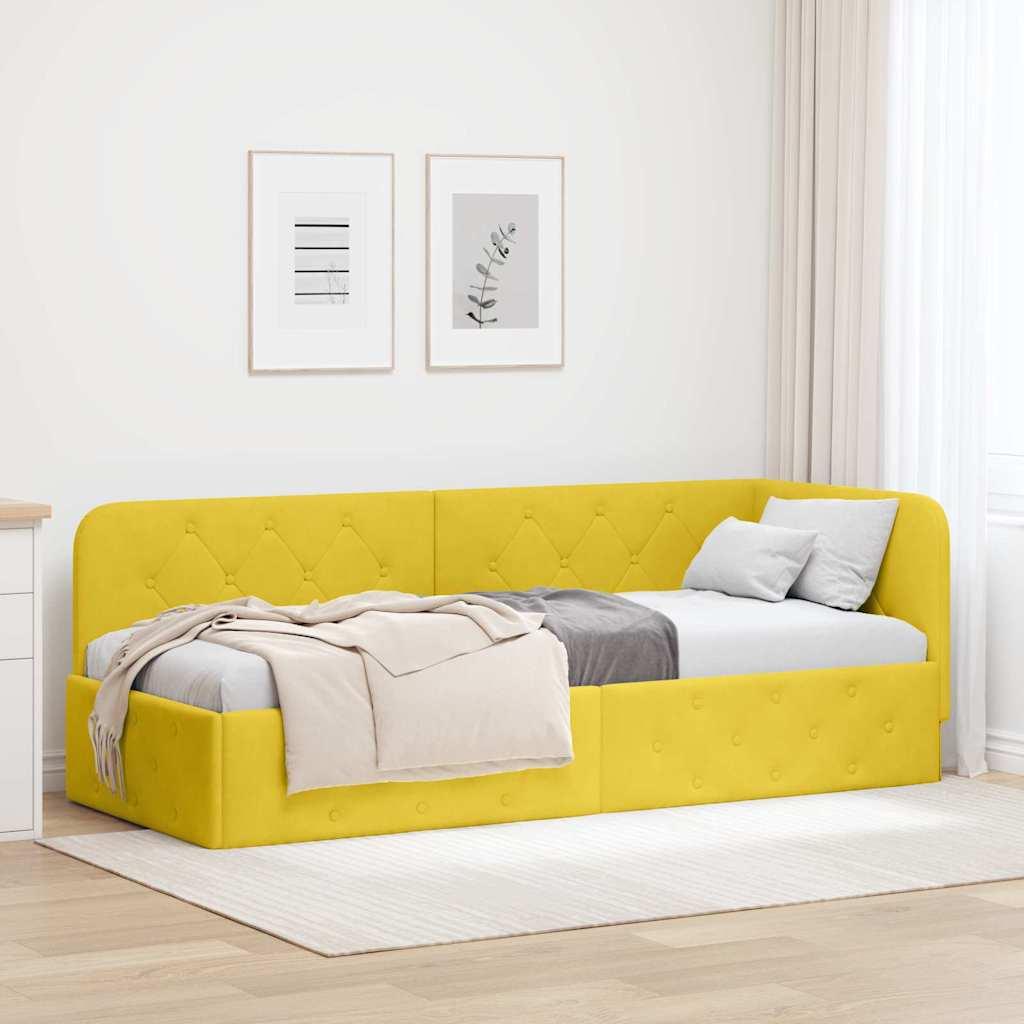 Hjørnesengramme med hovedgærde Gul 80 x 200 cm Fløjl billede