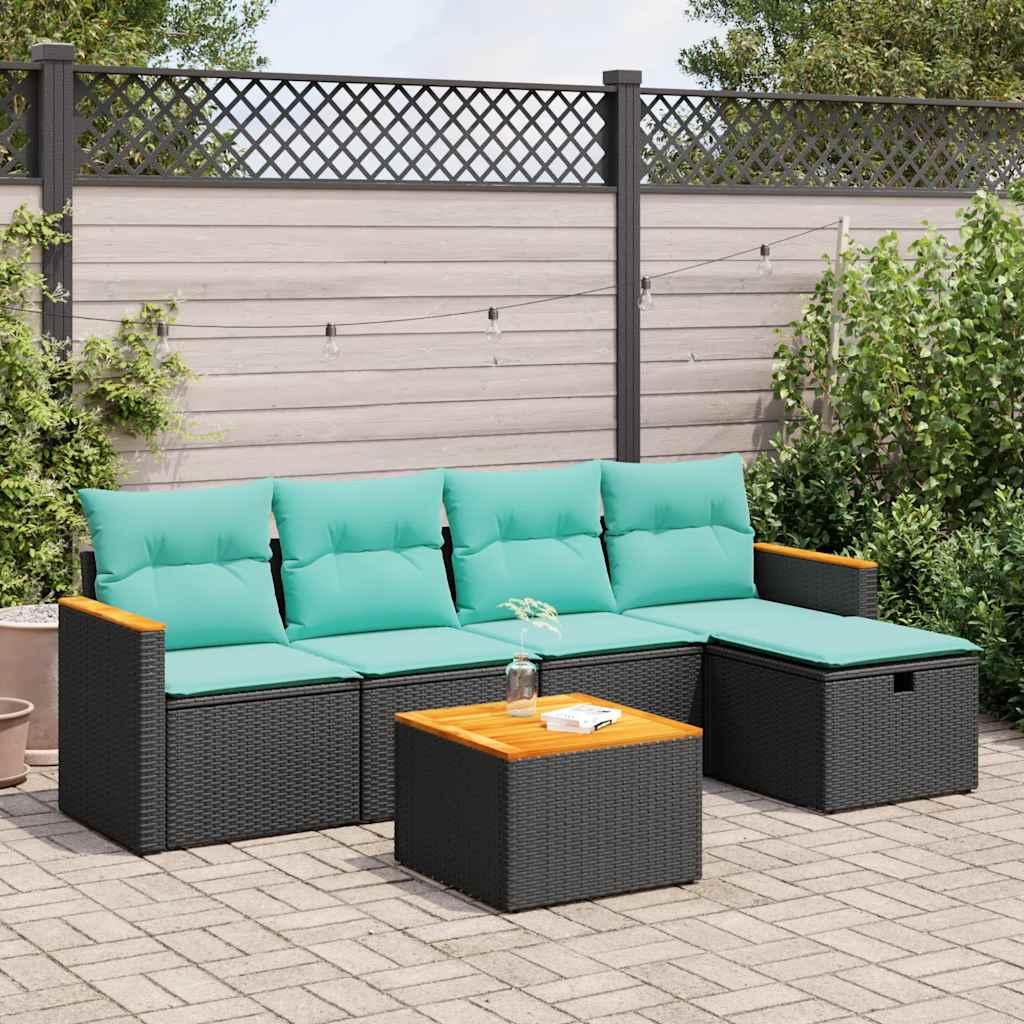 Sofasæt til haven 6 dele med hynder polyrattan sort billede