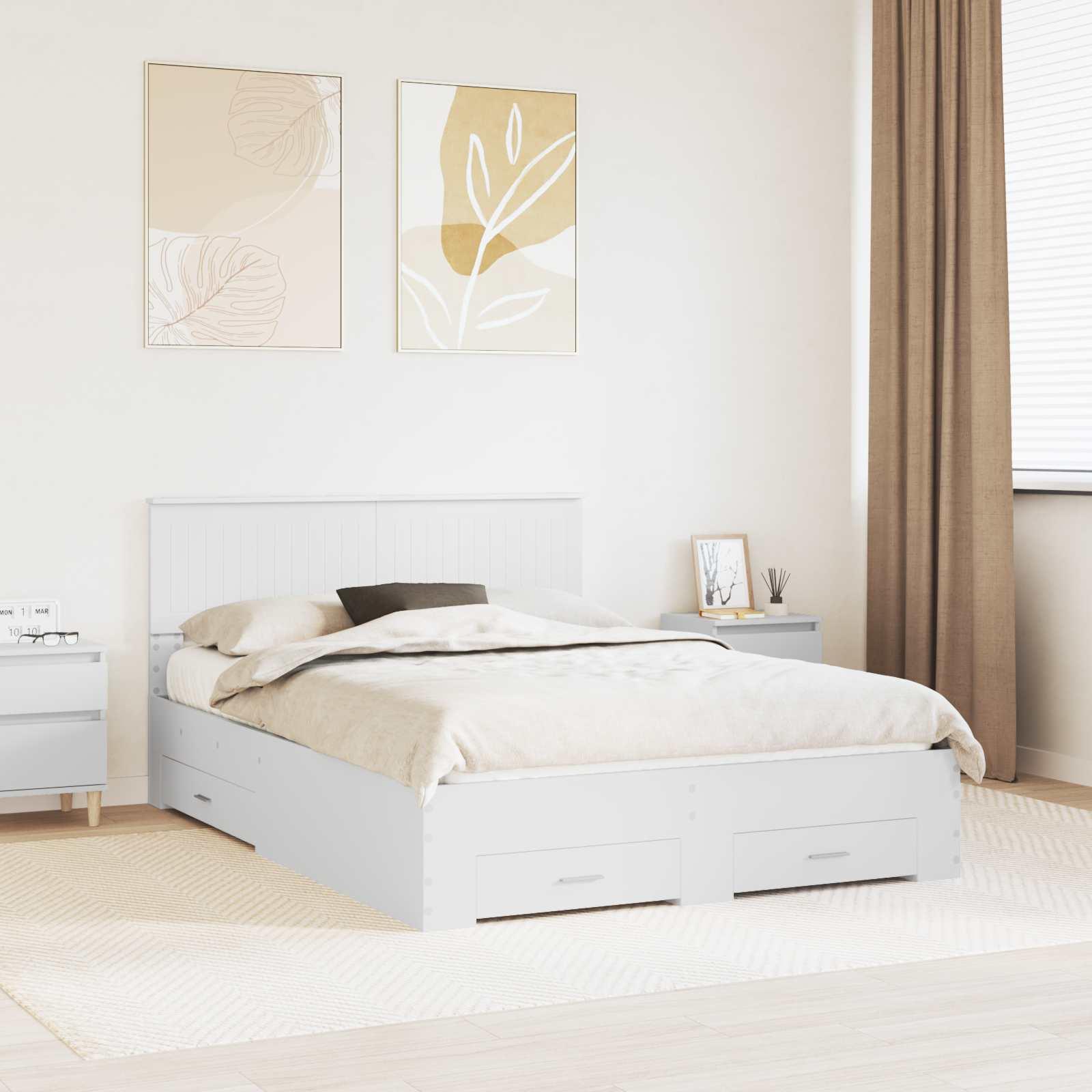 Sengestel med hovedgærde Hvid 140 x 190 cm Konstrueret træ billede