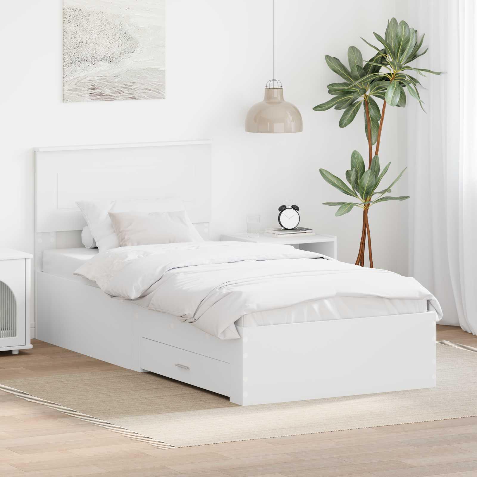 Sengestel med hovedgærde Hvid 90 x 190 cm Konstrueret træ billede