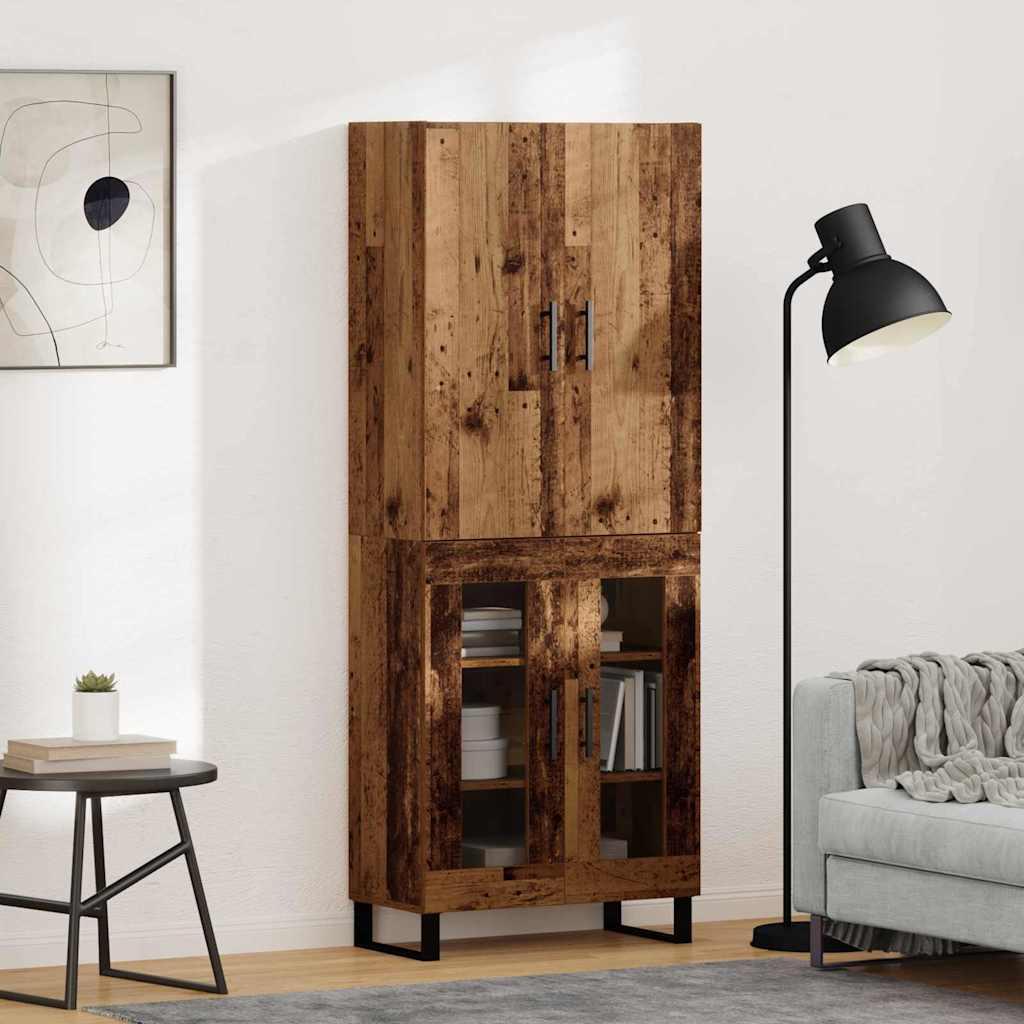Highboard 2 stk Gammelt træ Ingeniørtræ og glas billede
