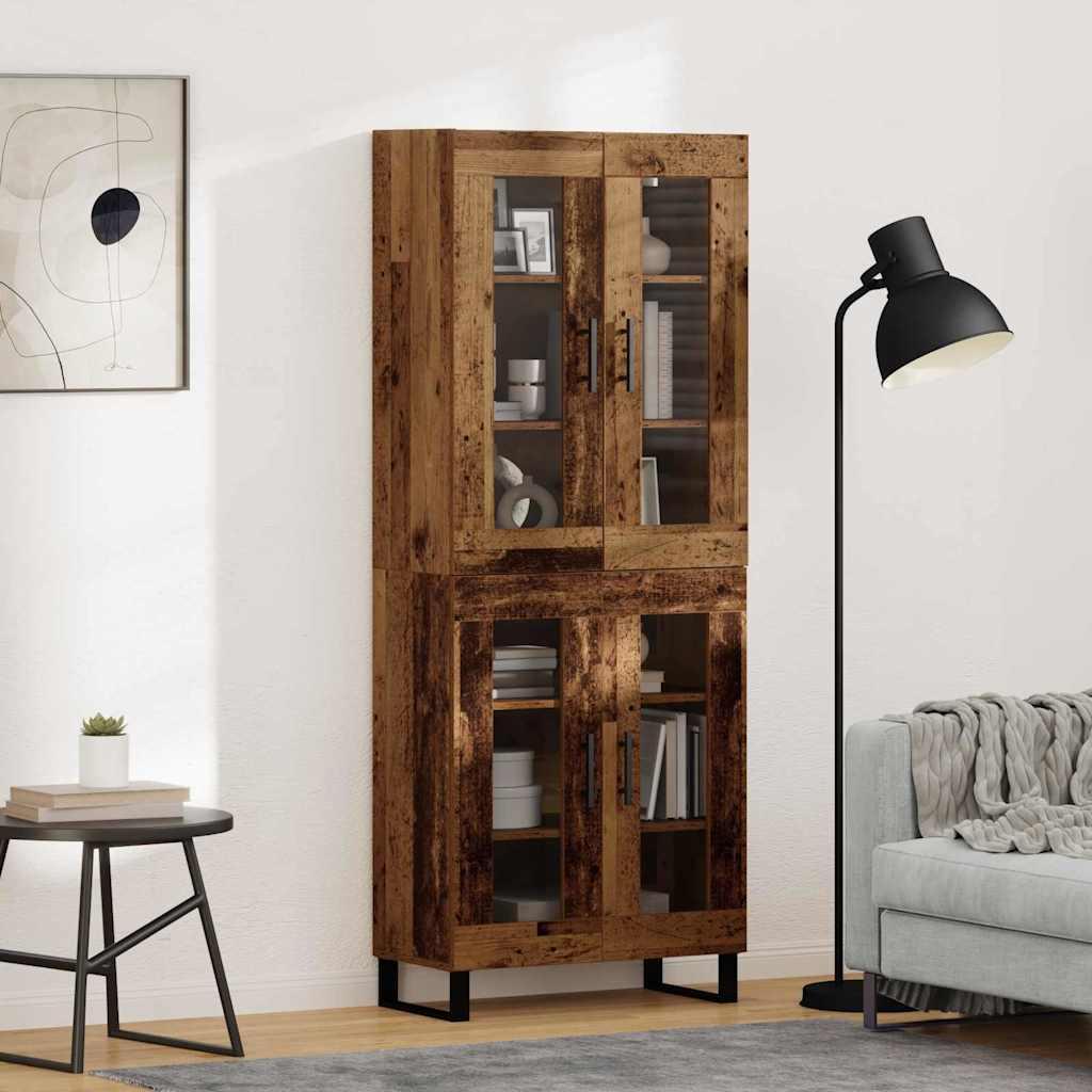 Highboard 2 stk Gammelt træ Ingeniørtræ og glas billede