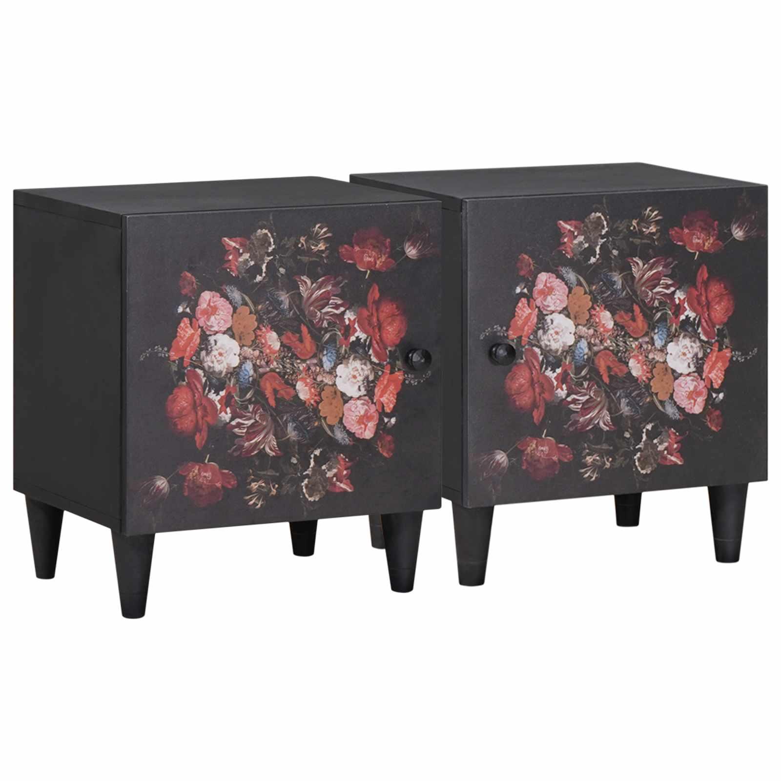 Sengebord med Dør 2 stk Sort 40 x 33 x 46 cm Massivt mangotræ billede