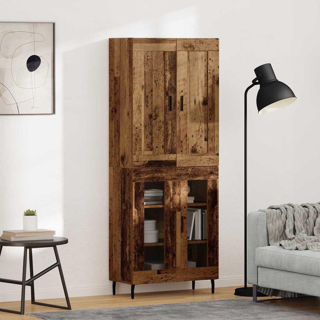 Highboard 2 stk Gammelt træ Ingeniørtræ og glas billede