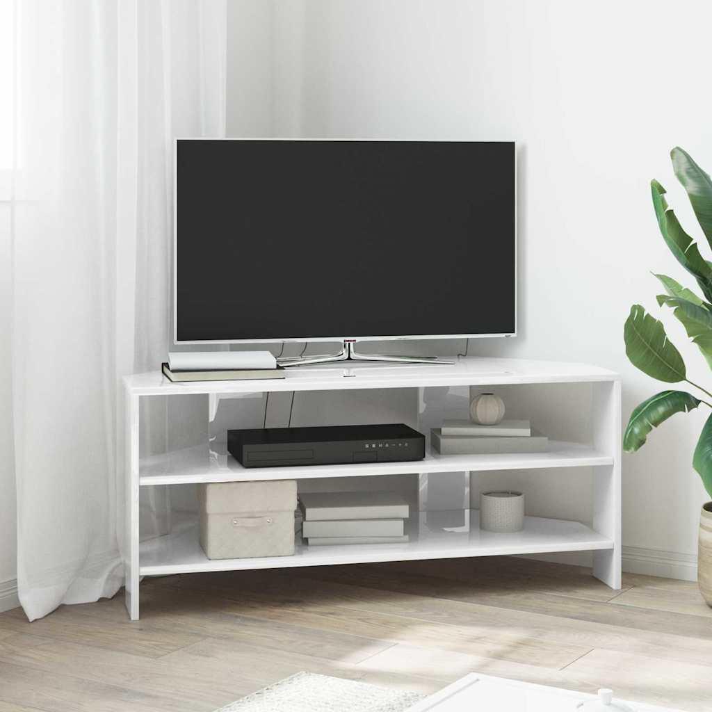 HjørneTVskab Højglans Hvid 102x40,5x45cm Konstrueret træ billede