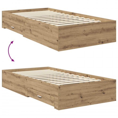 Sengestel med opbevaring i artisan egetræ 100 x 200 cm