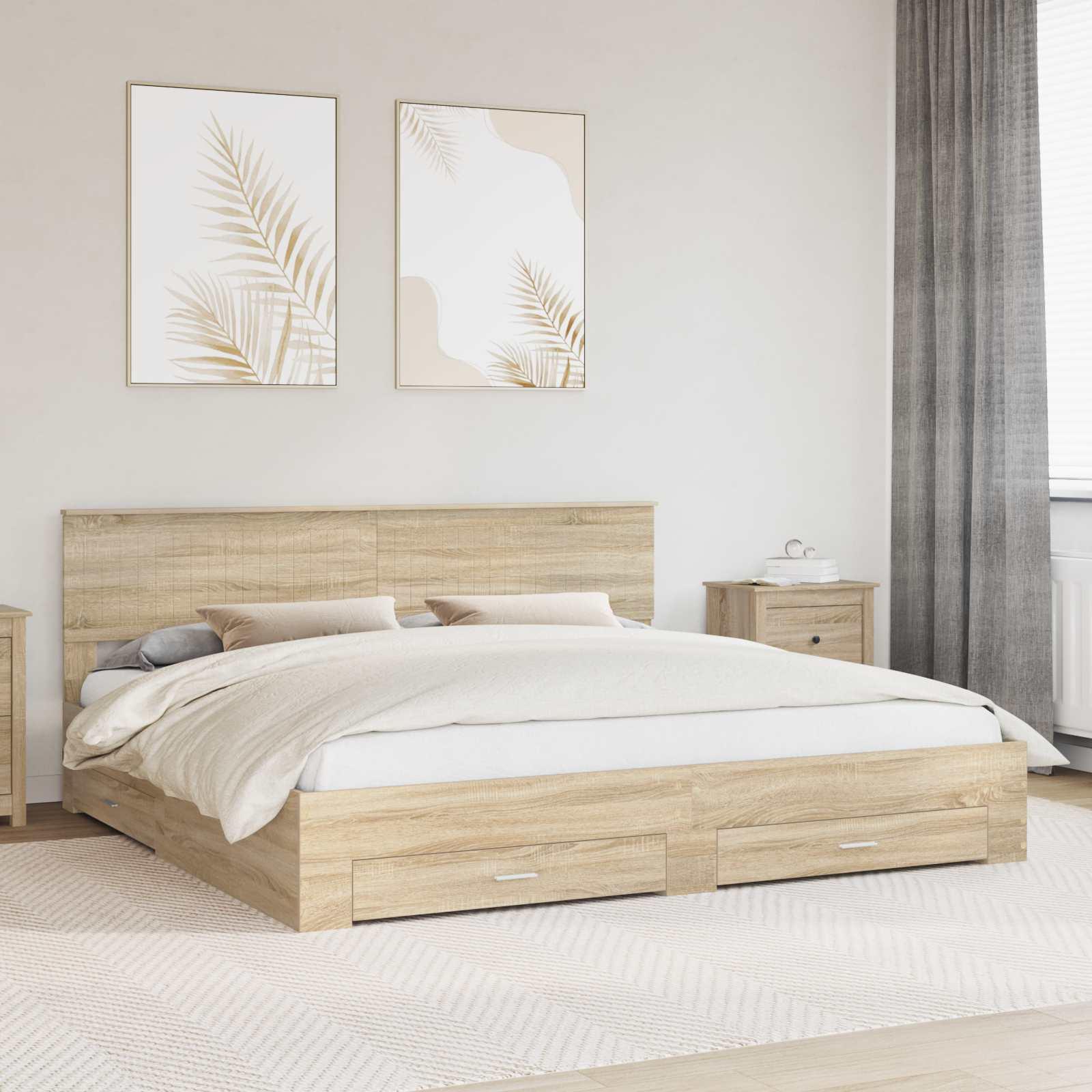Sengestel med hovedgærde Sonoma eg 200 x 200 cm Konstrueret træ billede