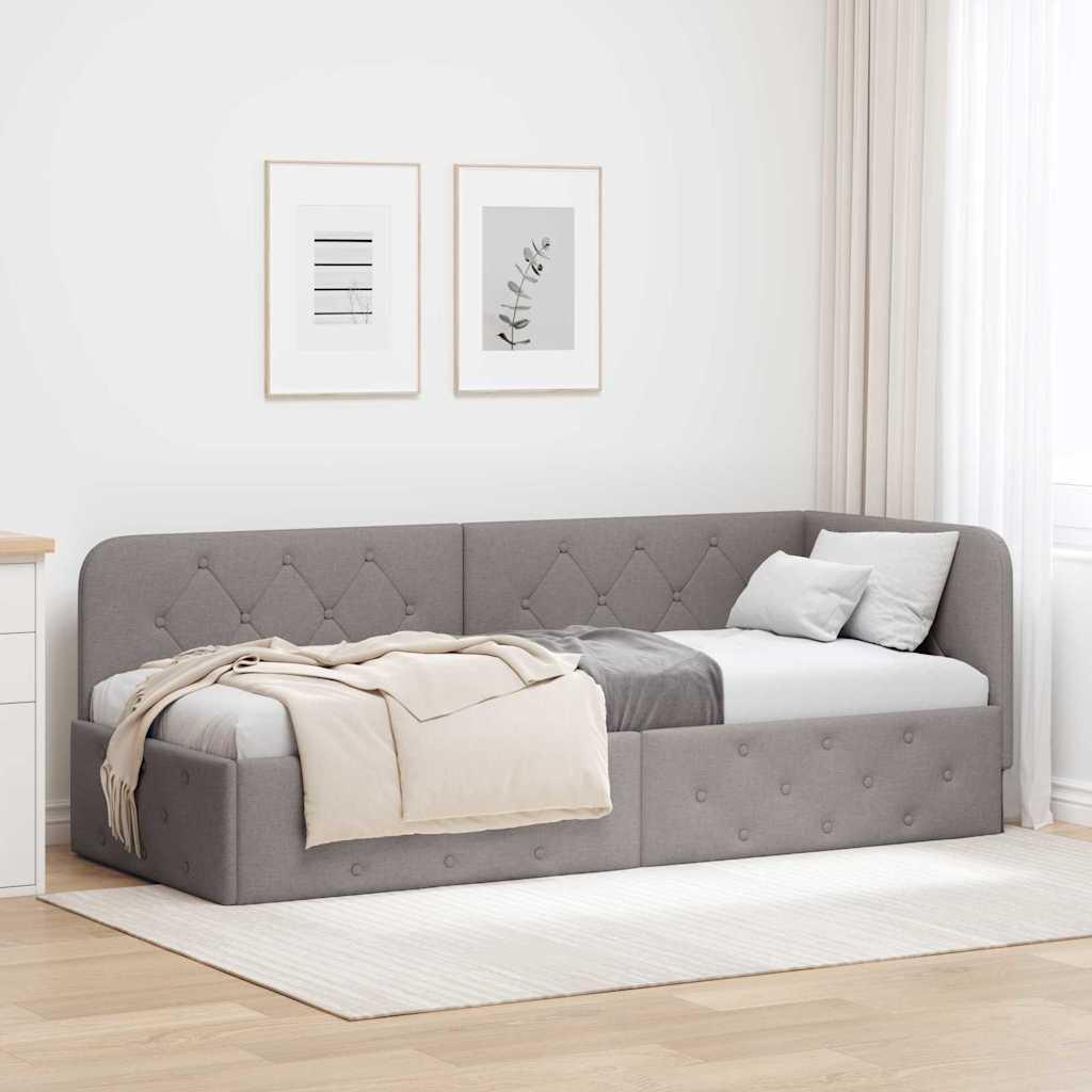 Hjørnesengramme med hovedgærde Gråbrun 80 x 200 cm Stof billede