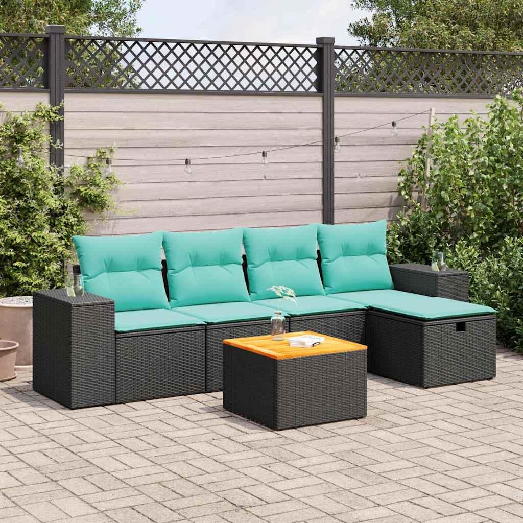 Sofasæt til haven 6 dele med hynder polyrattan sort billede