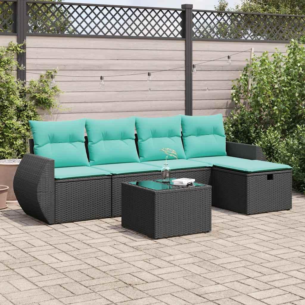 Sofasæt til haven i polyrattan - 6 dele med hynder, sort