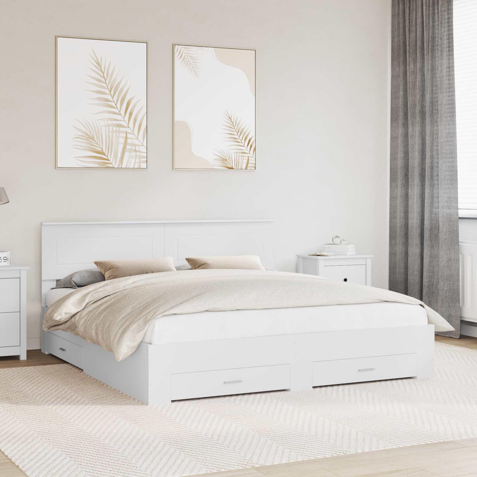 Sengestel med hovedgærde Hvid 180 x 200 cm Konstrueret træ billede