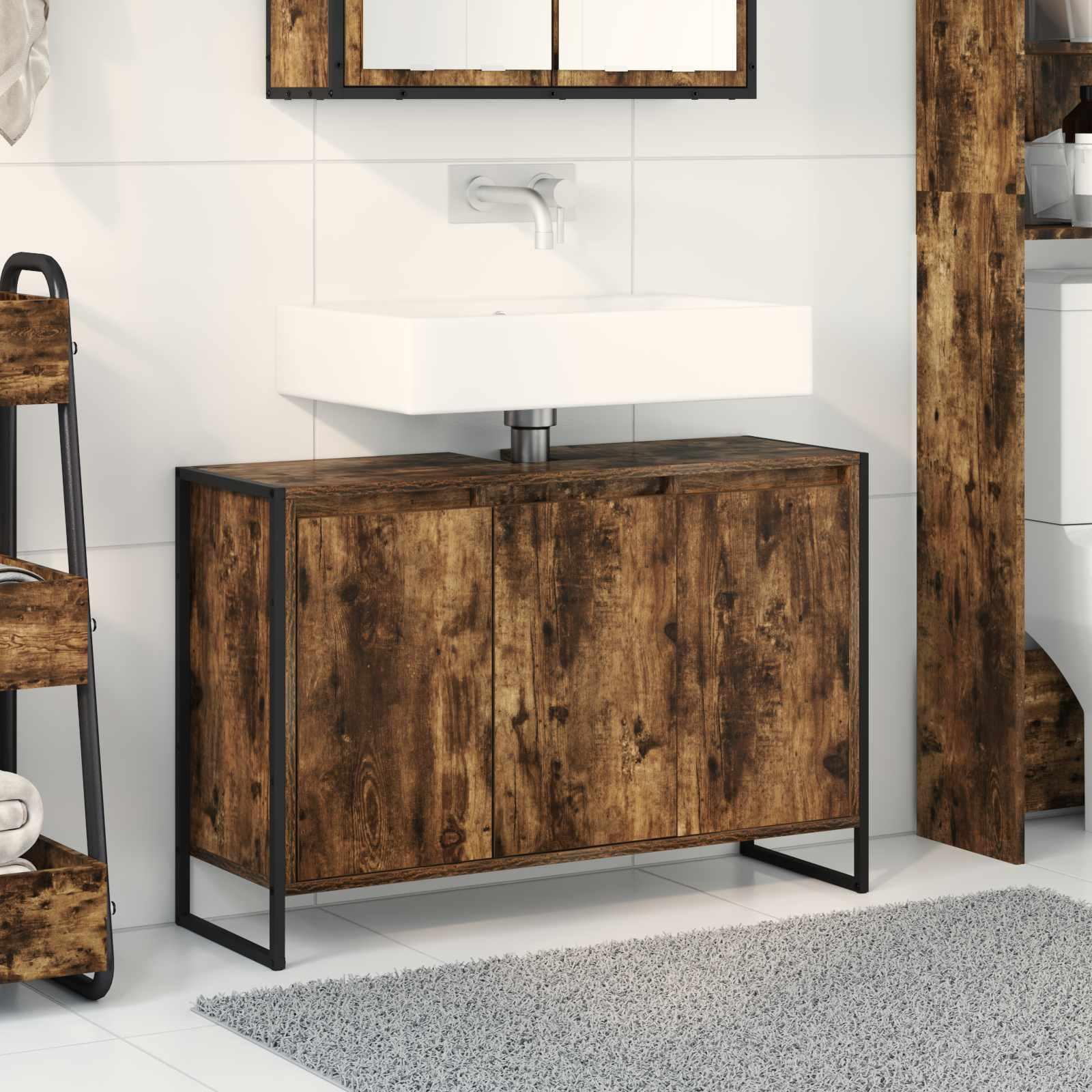 Badeværelsesskab Røget Eg 90 x 30 x 60 cm Konstrueret træ billede