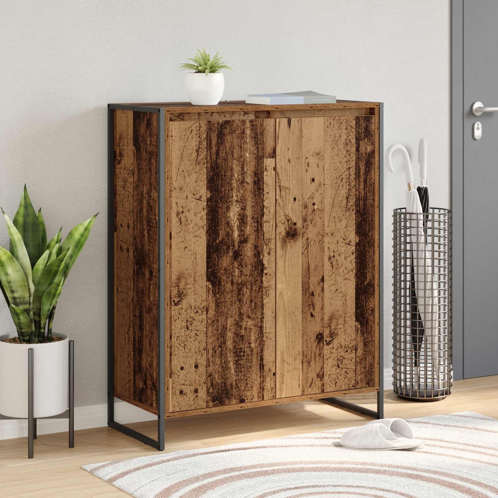 Sko skab med dør Gammelt træ 79 x 36 x 100 cm Konstrueret træ billede