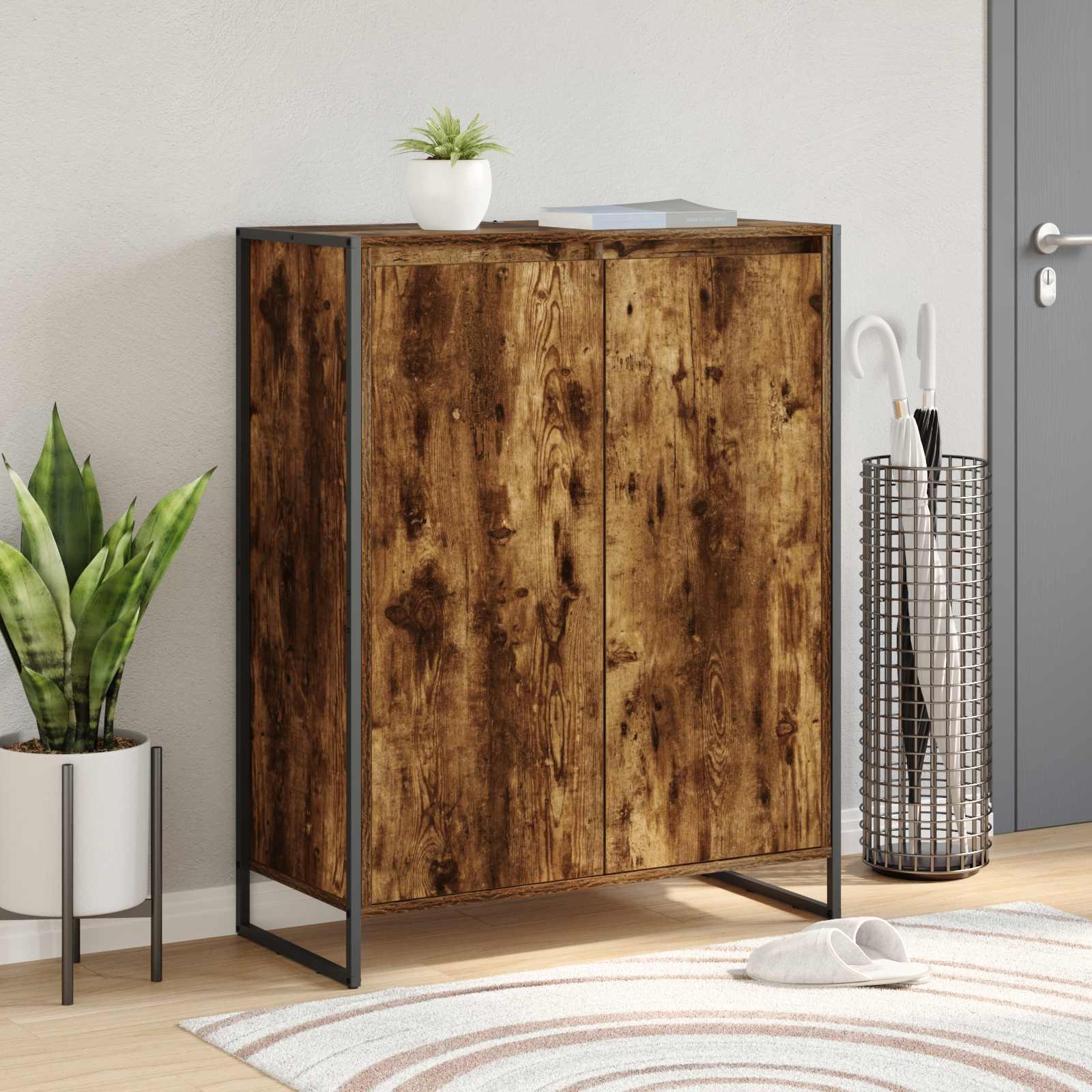 Sko skab med dør Røget Eg 79 x 36 x 100 cm Konstrueret træ billede
