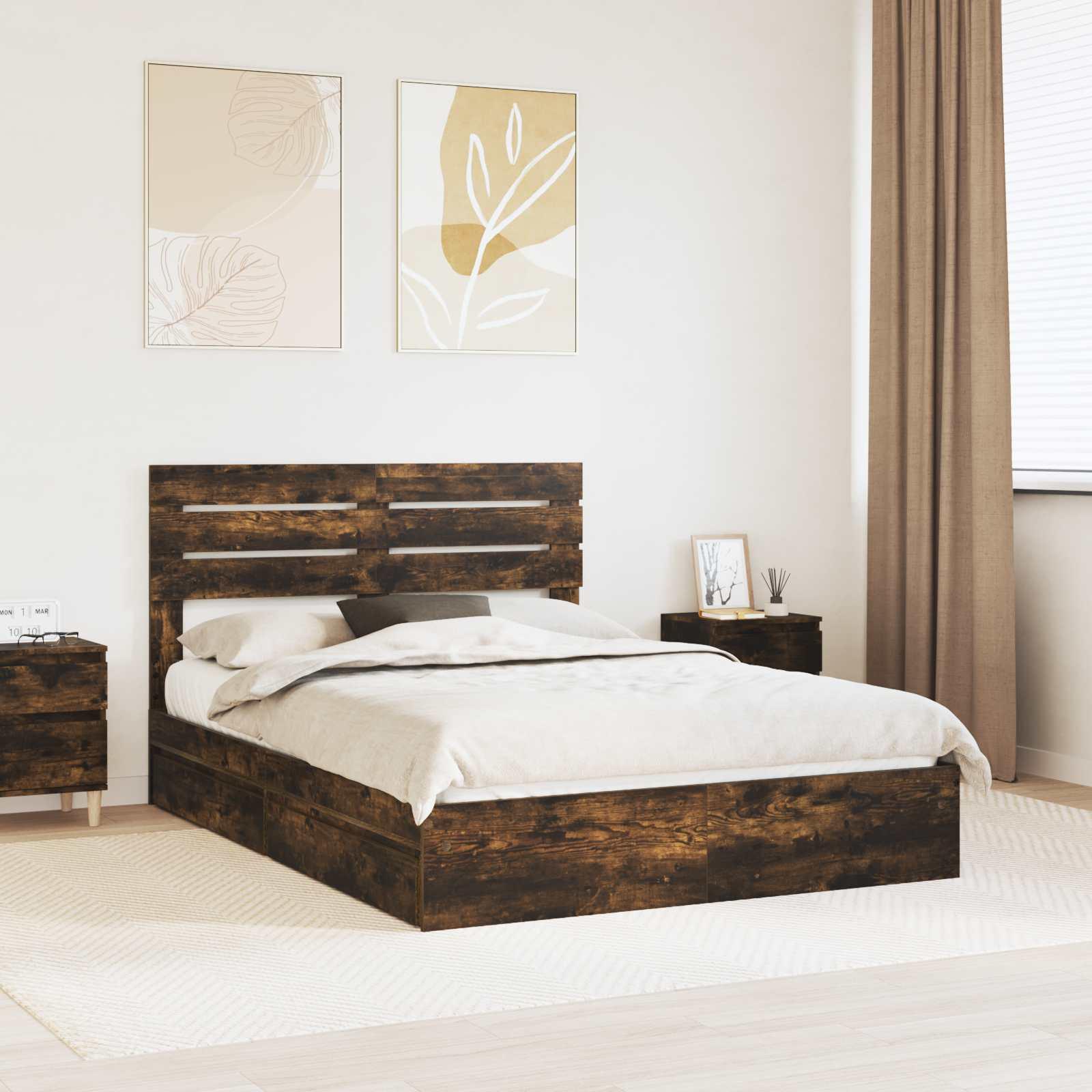 Opbevaringsseng Røget eg 160 x 200 cm Konstrueret træ billede