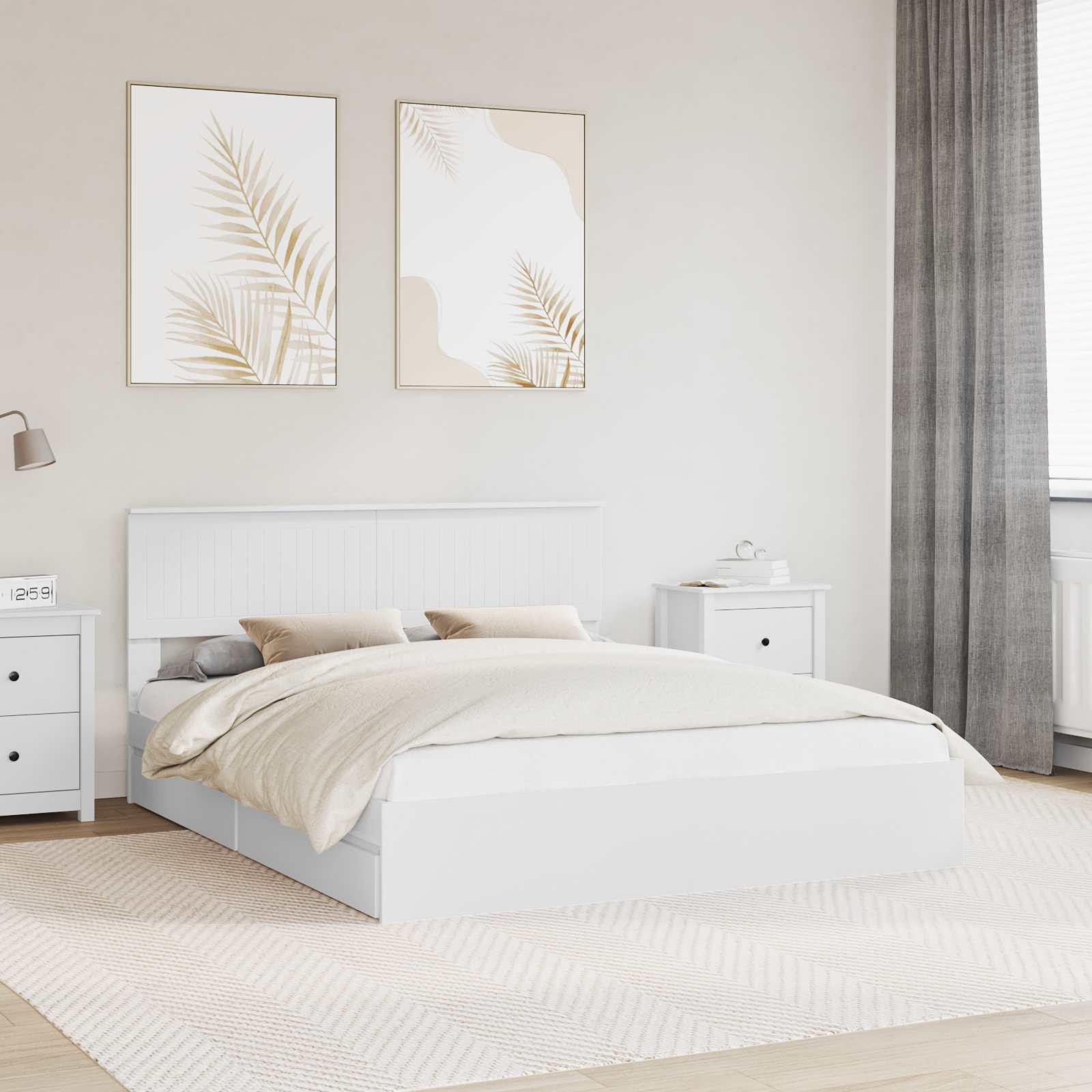 Opbevaringsseng med skuffe Hvid 160 x 200 cm Konstrueret træ billede