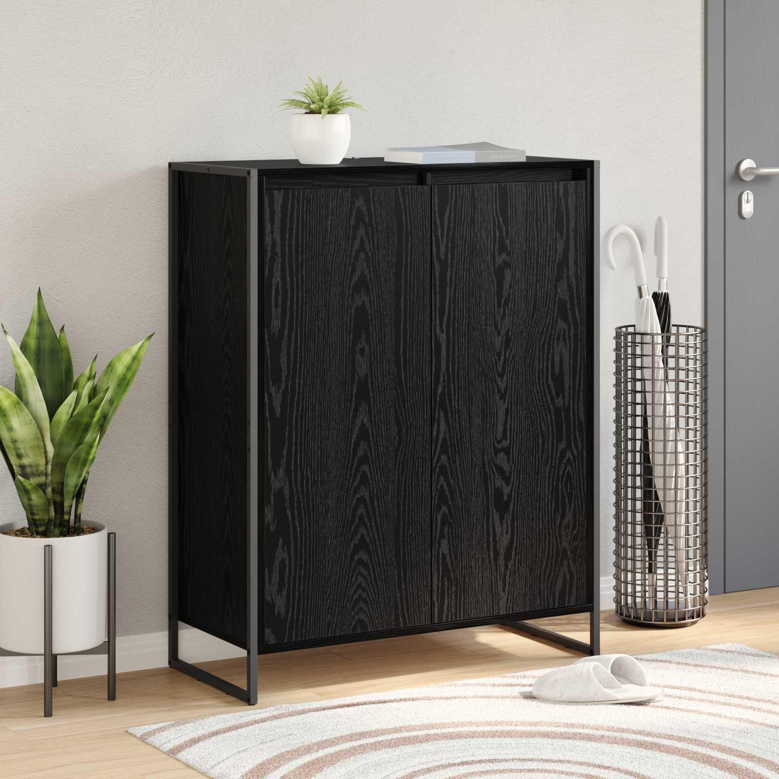 Sko skab med dør Sort eg 79 x 36 x 100 cm Konstrueret træ billede