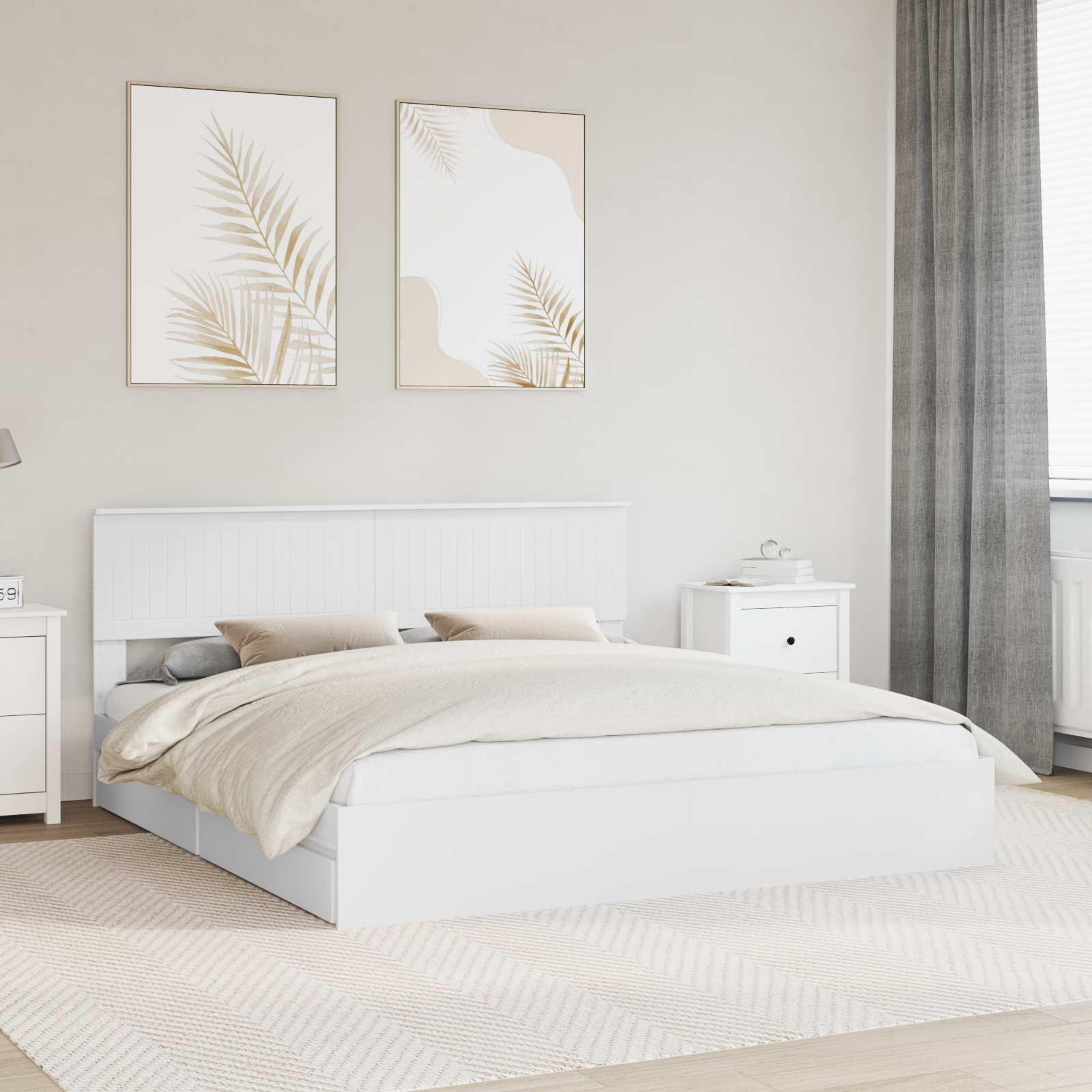 Opbevaringsseng med skuffe Hvid 180 x 200 cm Konstrueret træ billede