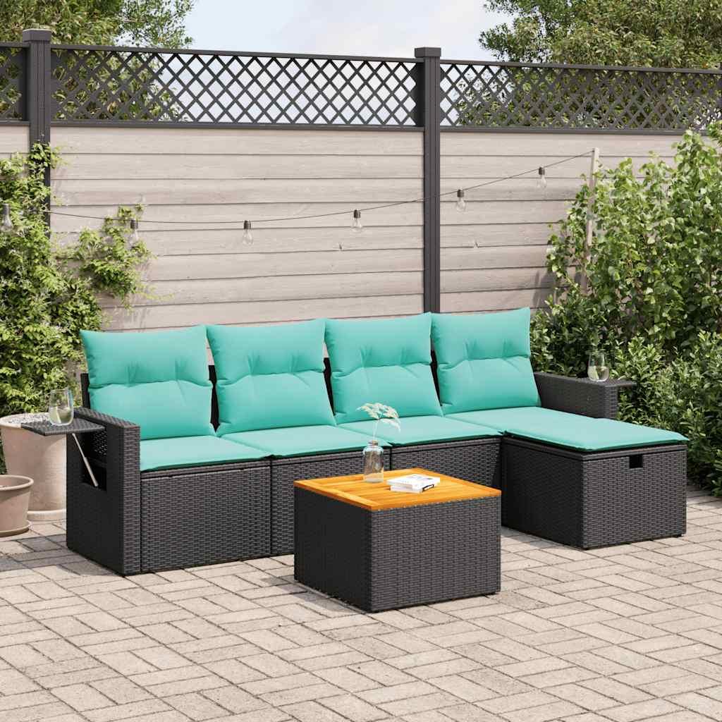 Sofasæt til haven 6 dele med hynder polyrattan sort billede