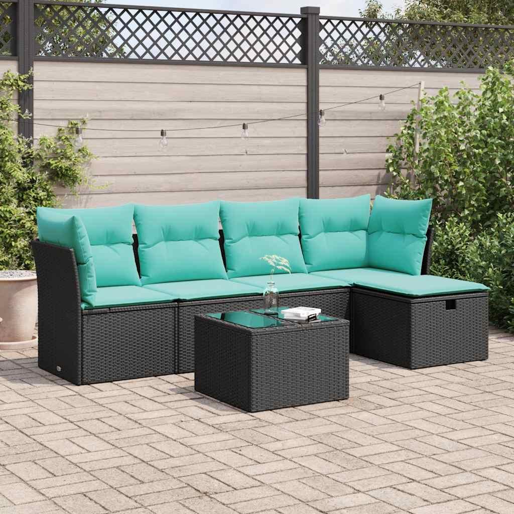 Sofasæt til haven 6 dele med hynder polyrattan sort billede