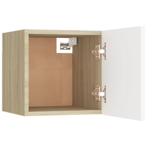 Sengeskab 30,5x30x30 cm spånplade hvid og sonoma-eg