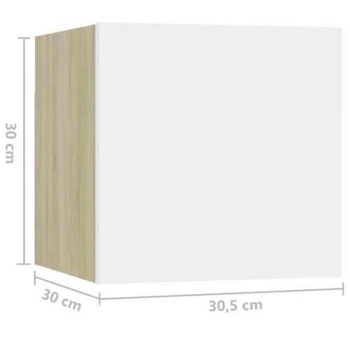 Sengeskab 30,5x30x30 cm spånplade hvid og sonoma-eg