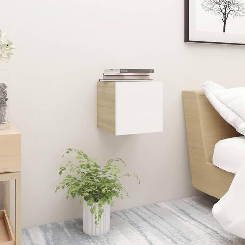 Sengeskabe 2 stk. 30,5x30x30 cm hvid og sonoma-eg