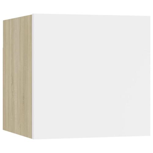 Sengeskabe 2 stk. 30,5x30x30 cm hvid og sonoma-eg