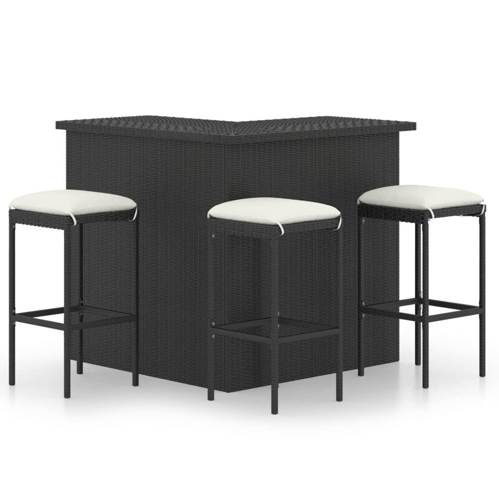 Havebarsæt 4 dele med hynder polyrattan sort