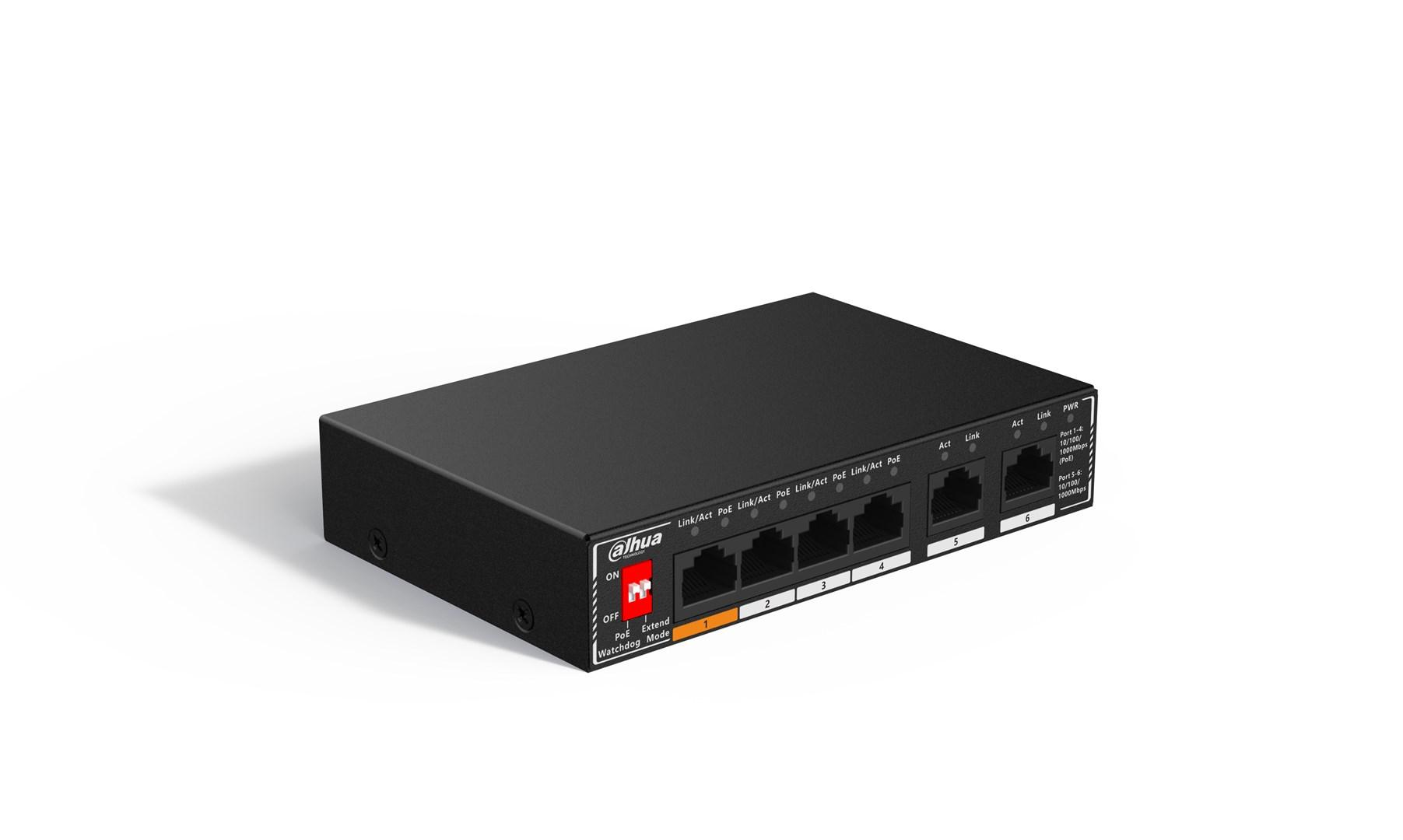 Netværksswitch Dahua SG1006P – 6 porte Gigabit med PoE billede