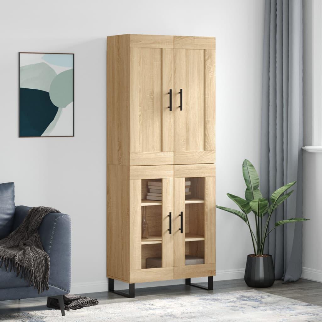 Højskab med glaslåger 69,5 x 34 x 180 cm i sonoma-eg
