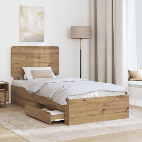 Opbevaringssengestel med hovedgavl 100 x 200 cm - artisan egetræ
