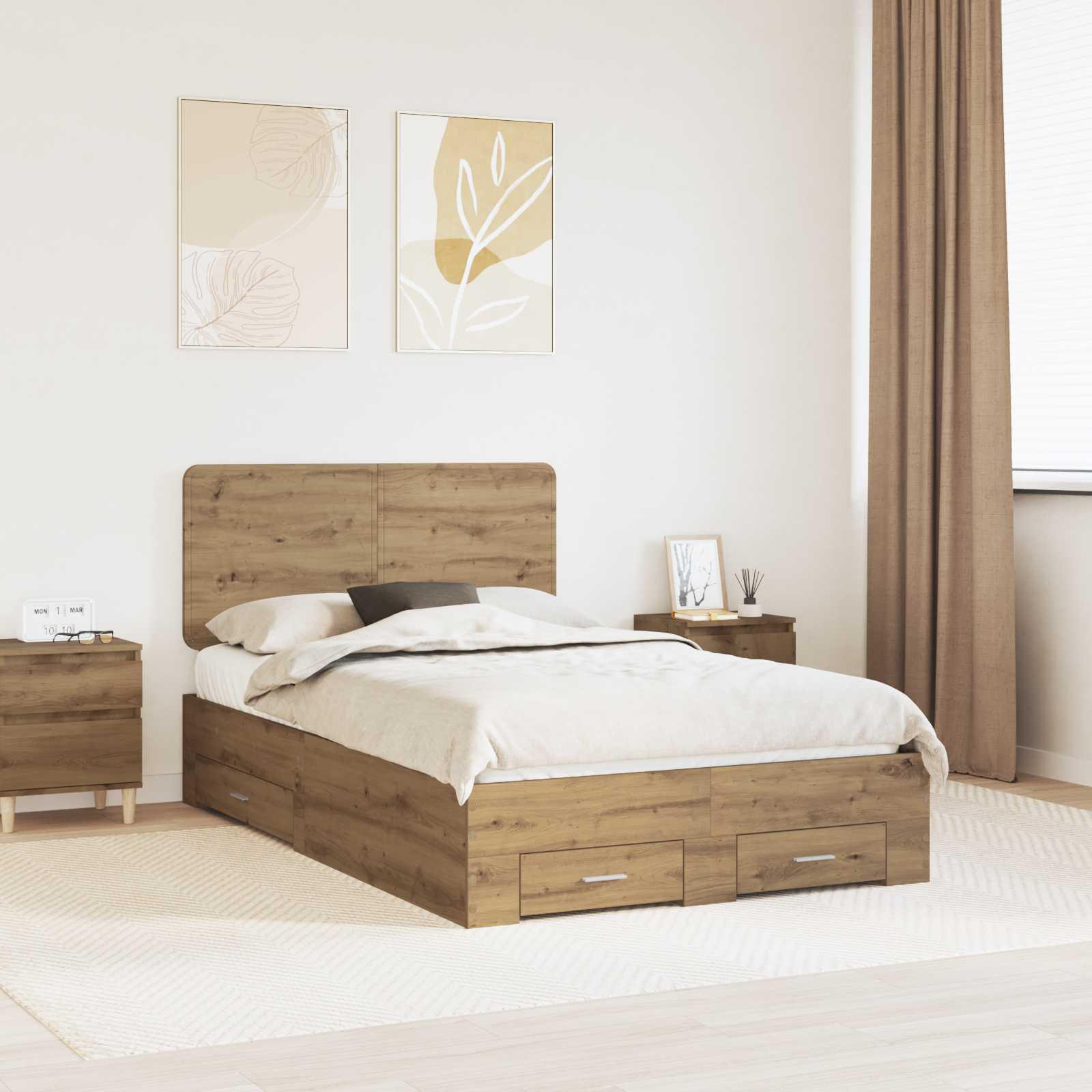 Sengestel Artisan Egetræ 120 x 190 cm Konstrueret træ billede