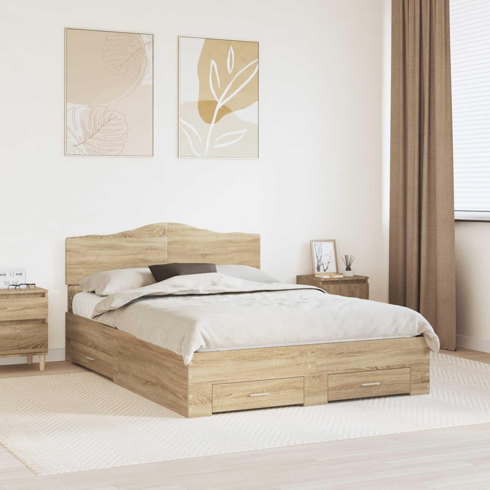 Sengestel med hovedgærde Sonoma eg 150 x 200 cm Konstrueret træ billede