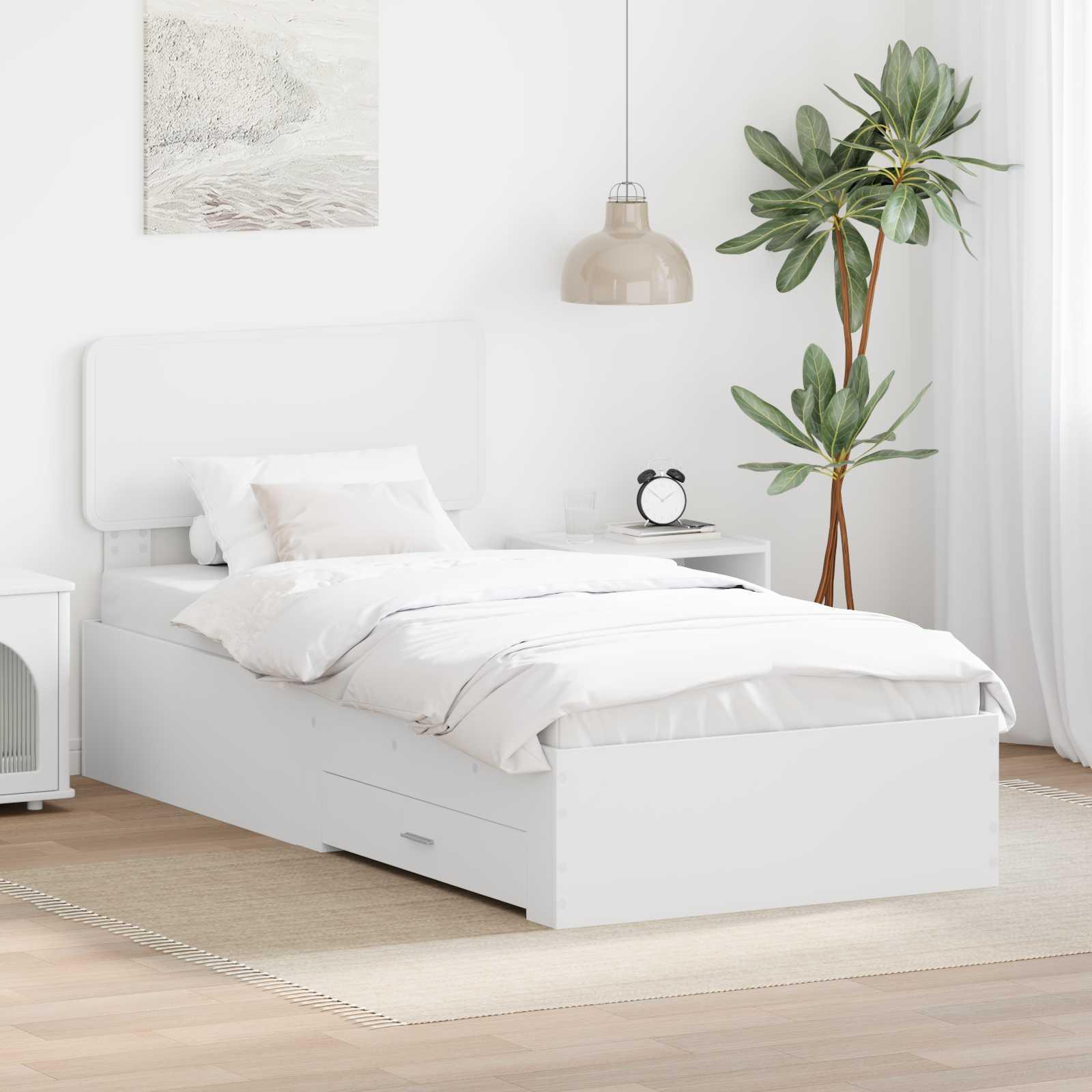 Sengestel med hovedgærde Hvid 90 x 190 cm Konstrueret træ billede