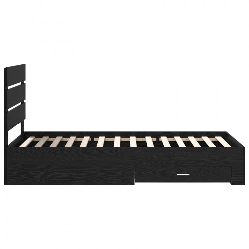 Sengestel med skuffeopbevaring - sort eg 90 x 190 cm