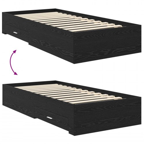 Sengestel med skuffeopbevaring - sort eg 90 x 190 cm