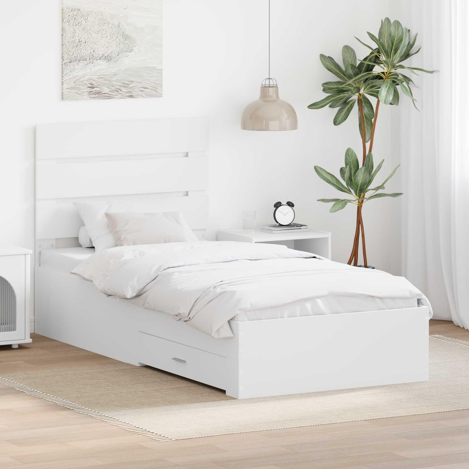 Sengestel med skuffe Hvid 90 x 190 cm Konstrueret træ billede