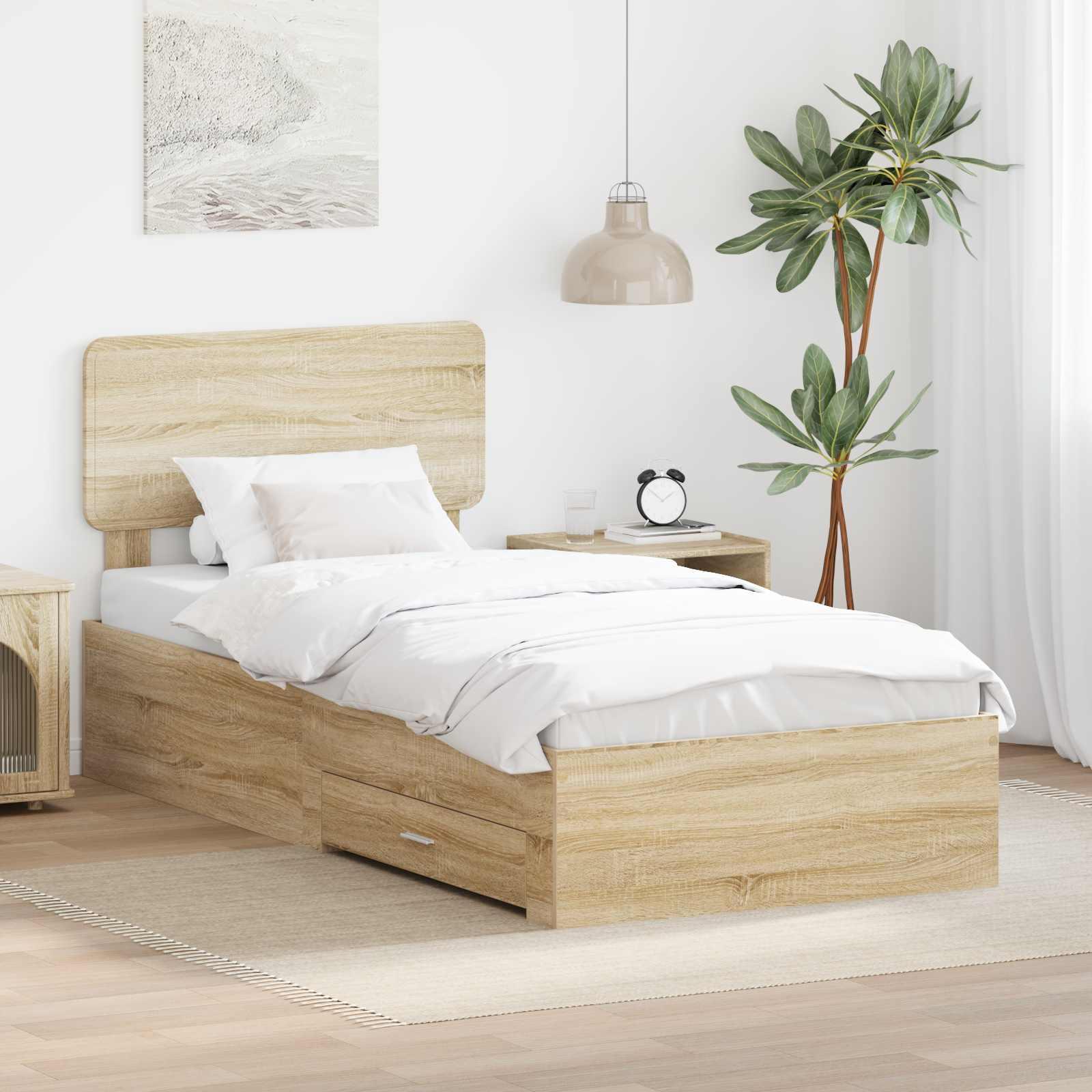 Sengestel med hovedgærde Sonoma eg 100 x 200 cm Konstrueret træ billede