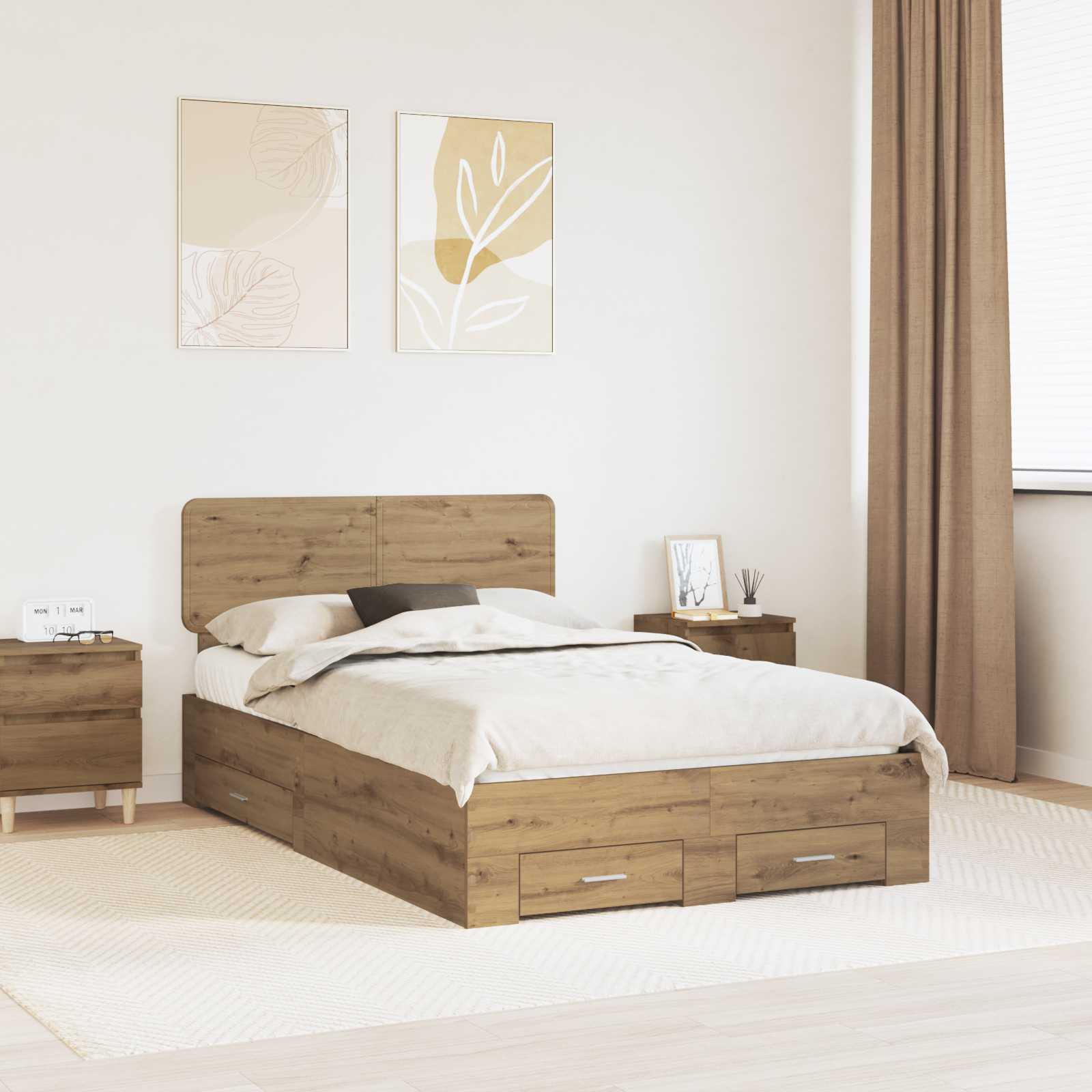 Sengestel Artisan Egetræ 120 x 190 cm Konstrueret træ billede