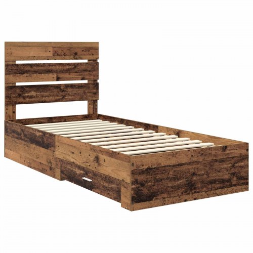 Sengestel med opbevaringsskuffer 100 x 200 cm - gammelt træ
