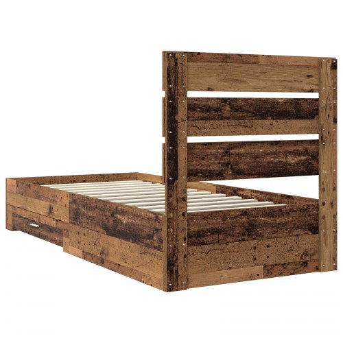 Sengestel med opbevaringsskuffer 100 x 200 cm - gammelt træ