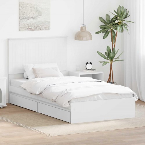 Opbevaringsseng med skuffe Hvid 100 x 200 cm Konstrueret træ