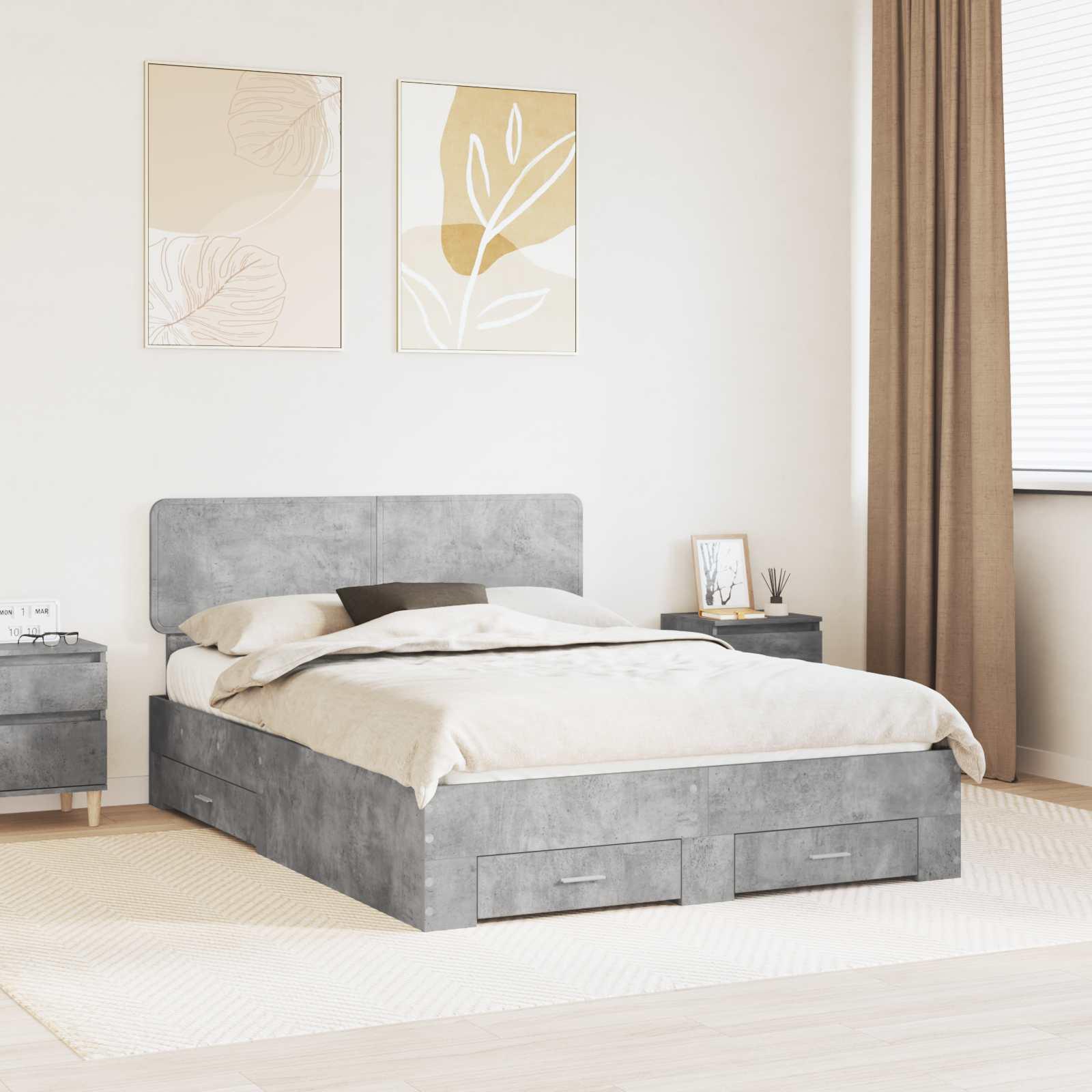 Sengestel med hovedgærde Beton Grå 140 x 190 cm Konstrueret træ billede
