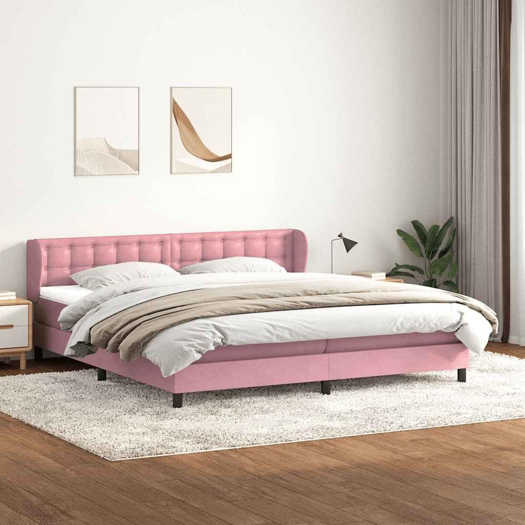 Kontinentalseng med madrasser 180×210 cm i fløjl - lyserød billede