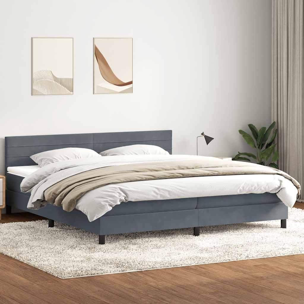 Kontinentalseng med madras 180×220 cm - fløjl, mørkegrå billede
