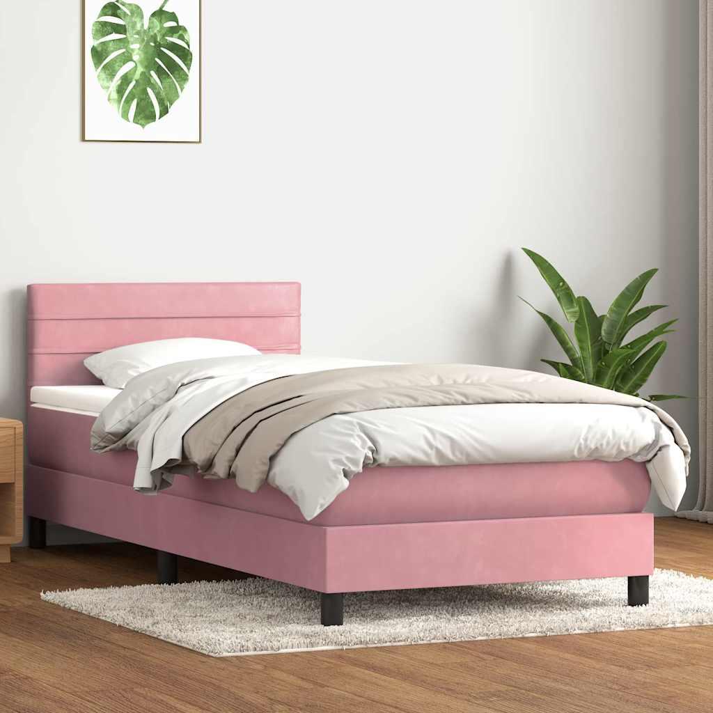 Kontinentalseng med madras lyserød 90x220 cm fløjl billede