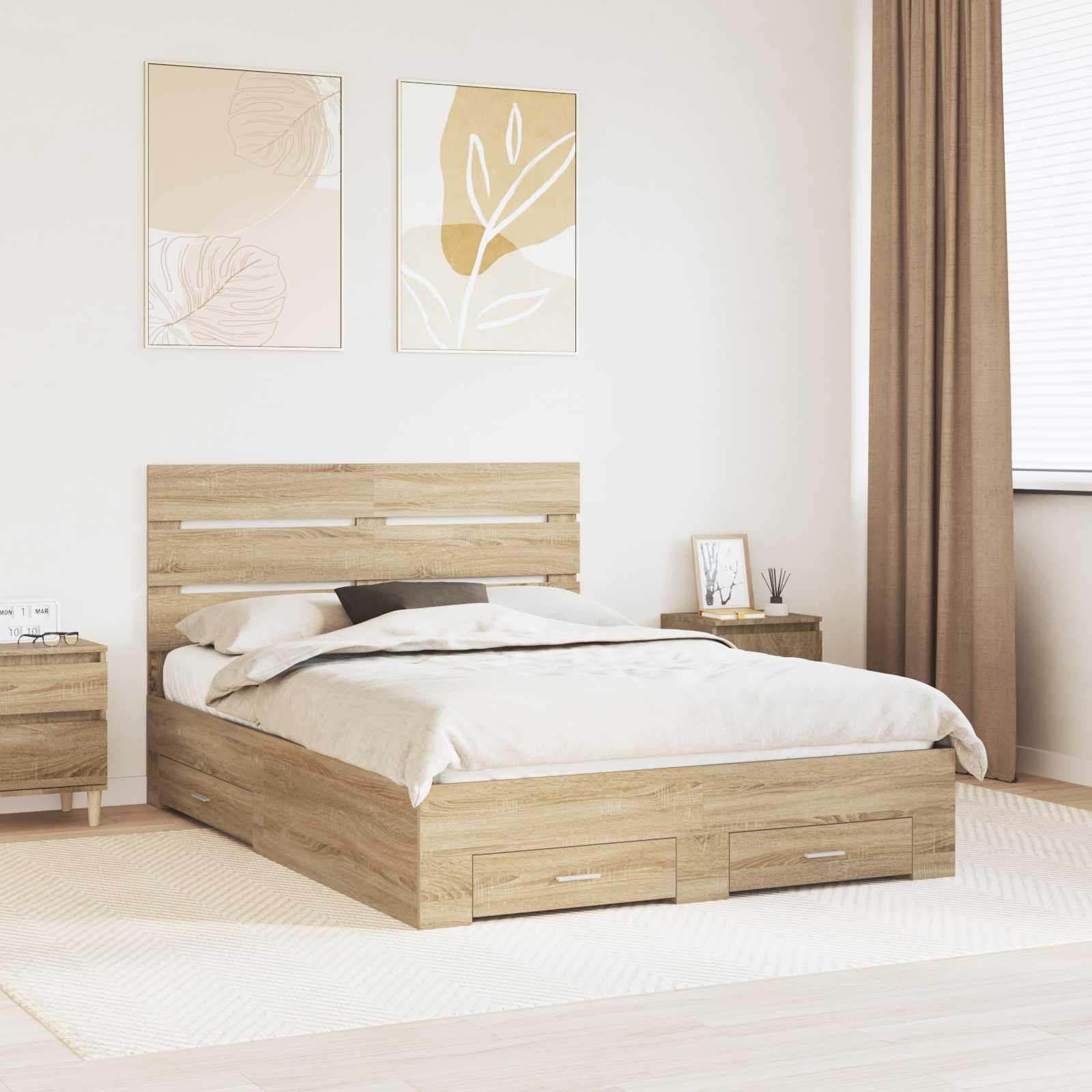 Sengestel med skuffe Sonoma eg 140 x 190 cm Konstrueret træ billede
