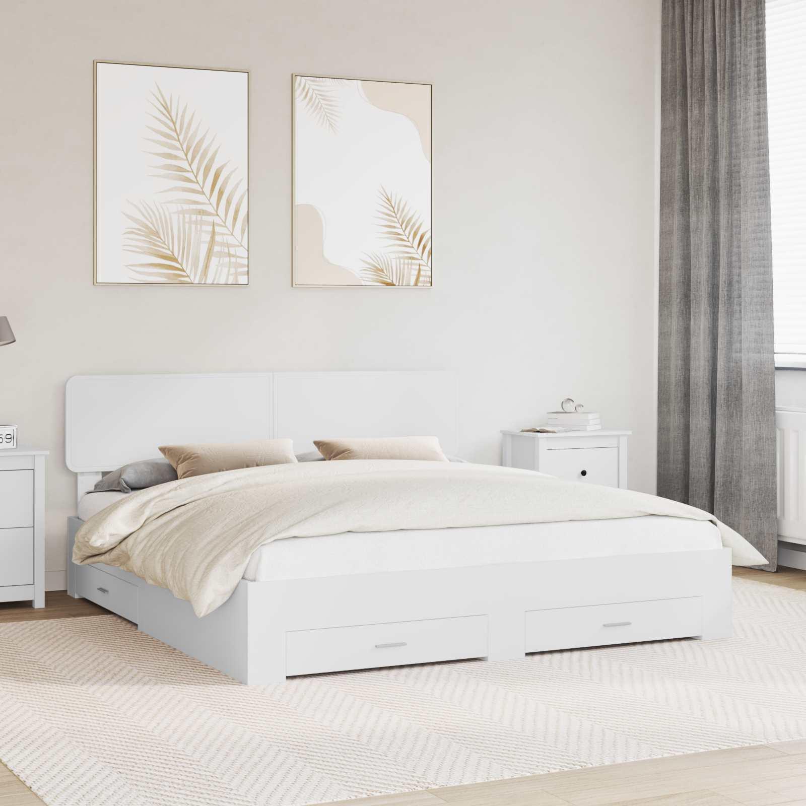 Sengestel med hovedgærde Hvid 180 x 200 cm Konstrueret træ billede